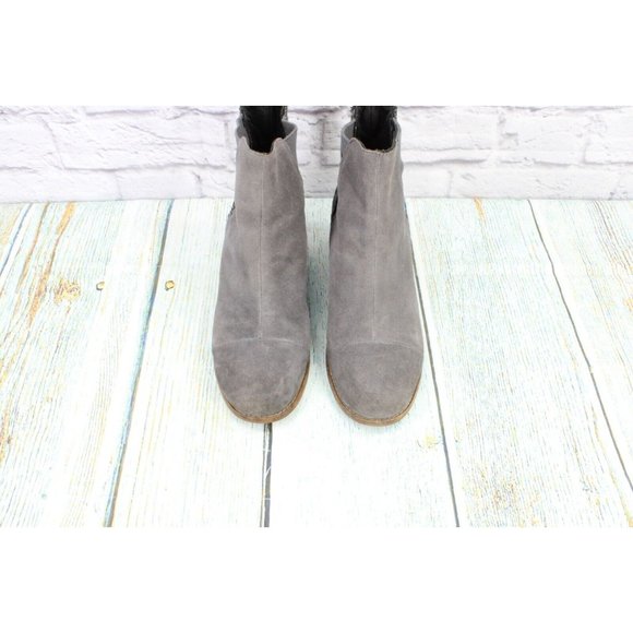 Toms Gray Suede Slip On Block Heel Chelsea Ankle Boots Size 10 - Picture 5 of 9